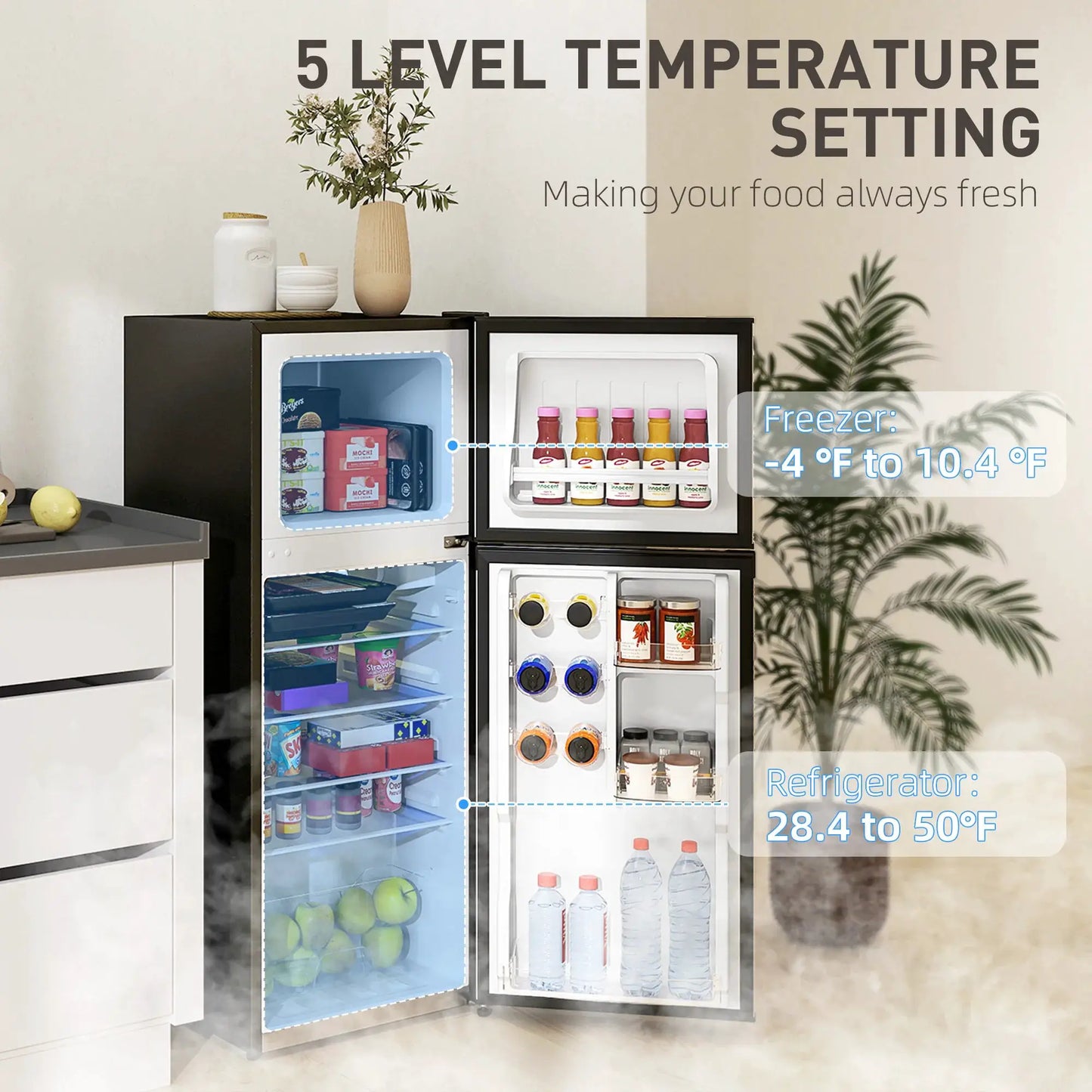 Black & Silver 2 Door Mini Fridge with Freezer, Compact Refrigerator (-4℉~10.4℉ Freezer & 28.4℉~50℉ Fridge), for Bedroom, Dorm, Office, Apartment, Keep Food & Drinks Fresh from PriceLows™