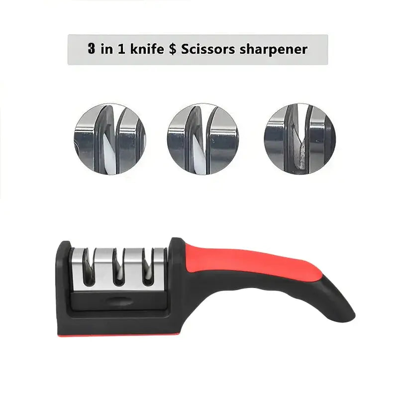 Kitchen 3-Stage Tungsten Carbide Knife Sharpener, Ergonomic Handle, Quick Sharpening Tool, Red & Black from PriceLows™