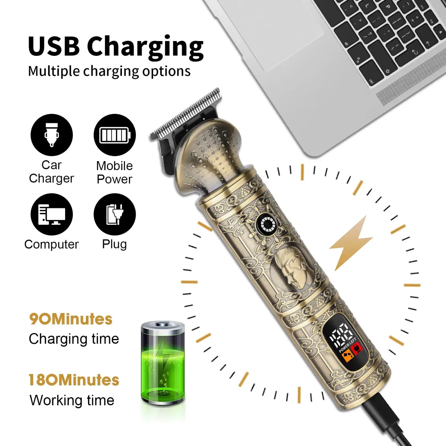 Beard Trimmer | Cordless Rechargeable | Stainless Steel Blades | 3-4 Attachments