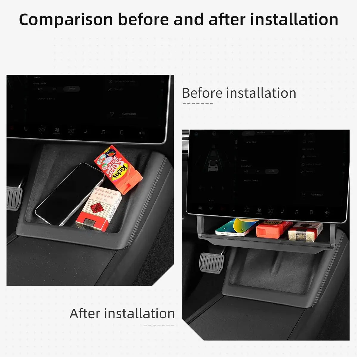 For Tesla Model Y Juniper 2026 Model 3 Highland 2025 Under-Screen Hidden Storage Box Behind Screen Center Console Organizer Case from PriceLows™