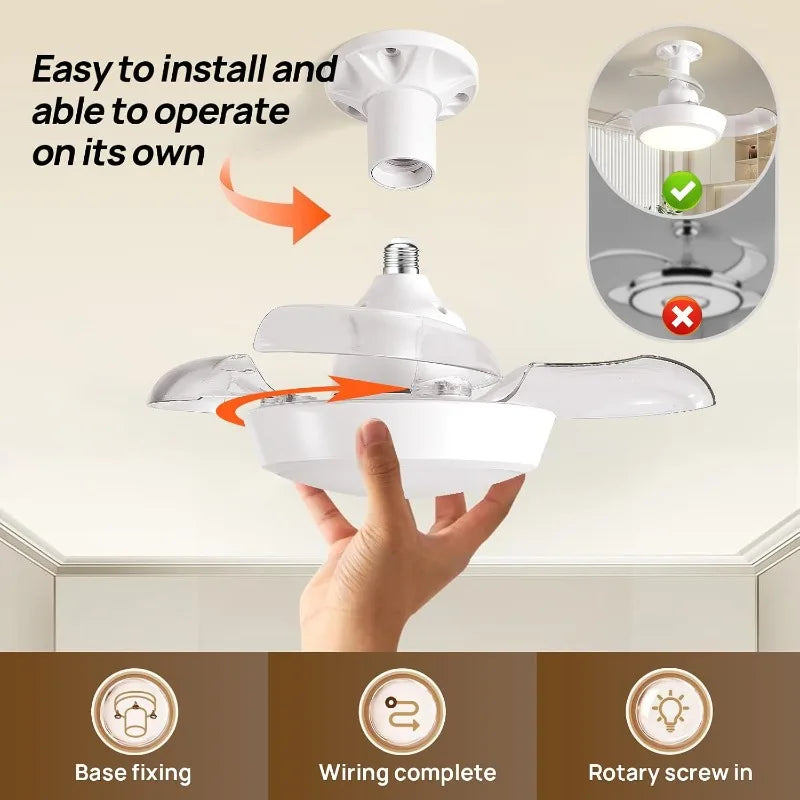 Ceiling Fan Light | Retractable Design | E27 Socket | Remote, Dimmable LED