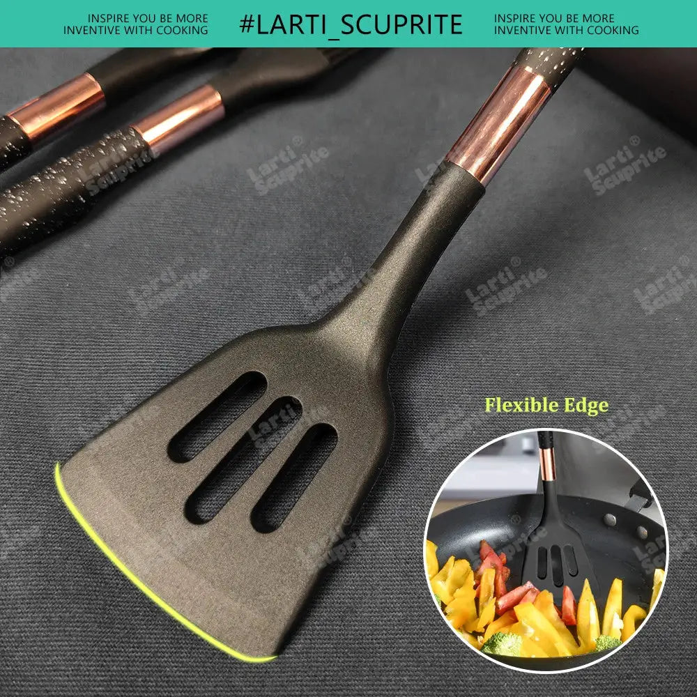 5-13pc Non-Stick Kitchen Silicone Utensil Set - Upgrade Your Kitchen with Gold-Plated Handles Cooking Tools Spatula Spoon Kit from PriceLows™