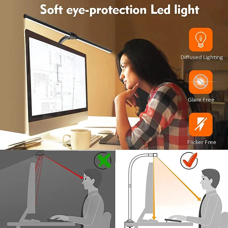 LAOPAO Double Head LED Desk Lamp EU/US Architect Desk Lamps Office 24W Brightest 5Color Modes and 5 Dimmable Eye Protection lamp from PriceLows™
