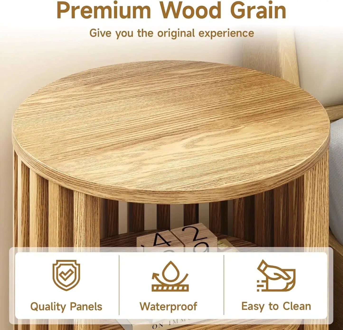Round End Table, Wood Bedside Table, Mid Century Modern Nightstand with Open Storage Shelf, 3 Tier Small Side Tables for Living Room, Bedroom, Curved Profile Design, Natural Oak(2-Pack) from PriceLows™