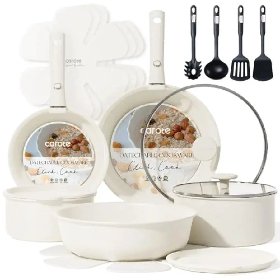 20Pcs Titanium Cookware Set, Pots and Pans Set Non Stick, Kitchen Cooking Set with Detachable Handle, Non Toxic Induction Cookw from PriceLows™