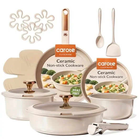 18Pcs Ceramic Cookware Set with Detachable Handle, Pots and Pans Set Non Stick, Non Toxic Cookware Set Removable Handles, Induc from PriceLows™