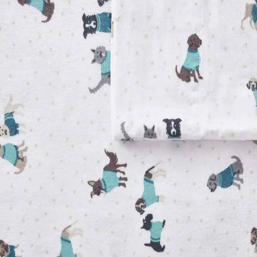 Cozy Soft 100 Cotton Flannel Print Animals Stars Cute Warm, Ultra Soft Cold Weather Sheet Set Bedding, Twin, Teal Dogs 3 Piece from PriceLows™