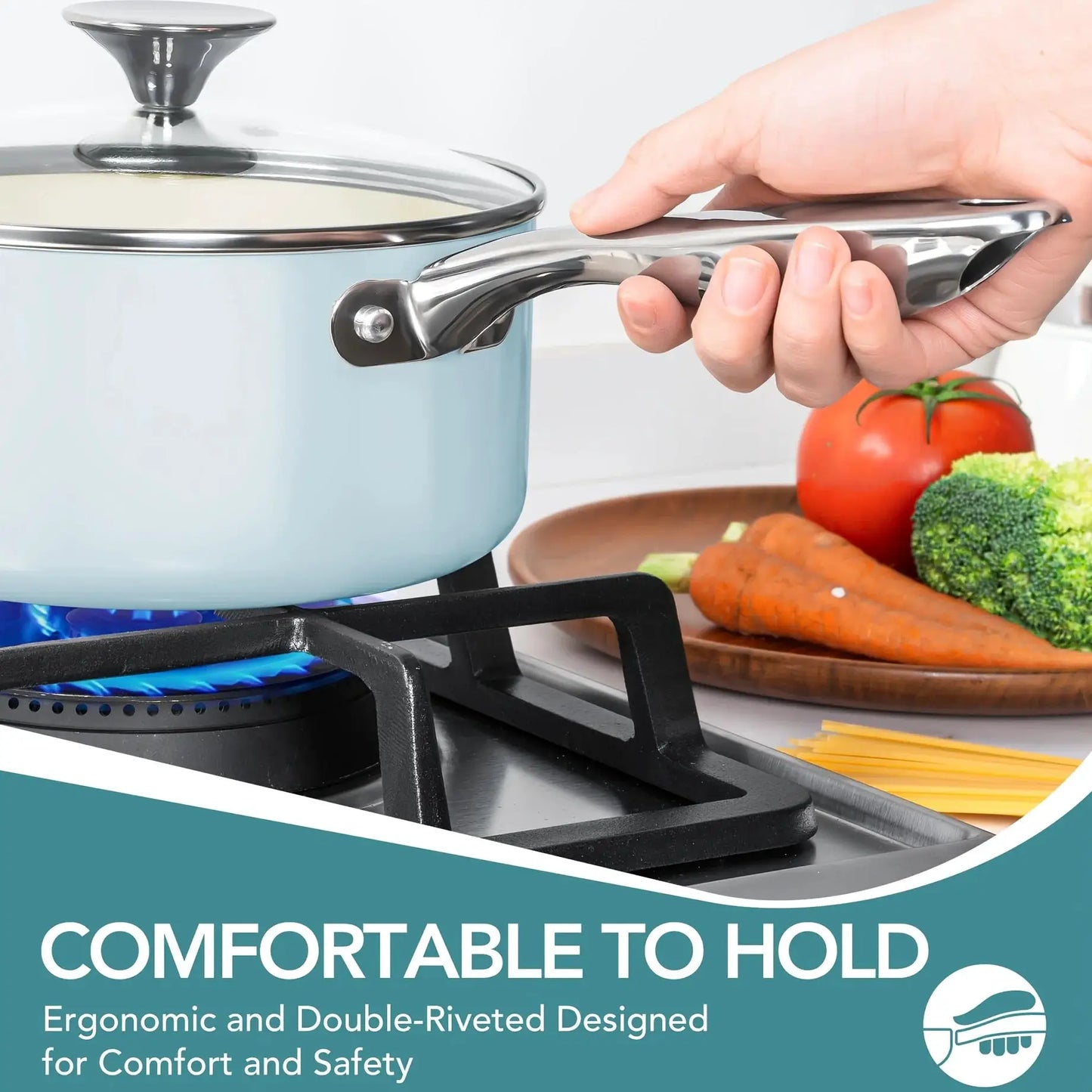 Pots And Pans Set Non Stick - Ceramic Cookware Set Non Toxic, 8pcs Nonstick Pots And Pans with Ergonomic Handle, Dishwasher Safe from PriceLows™