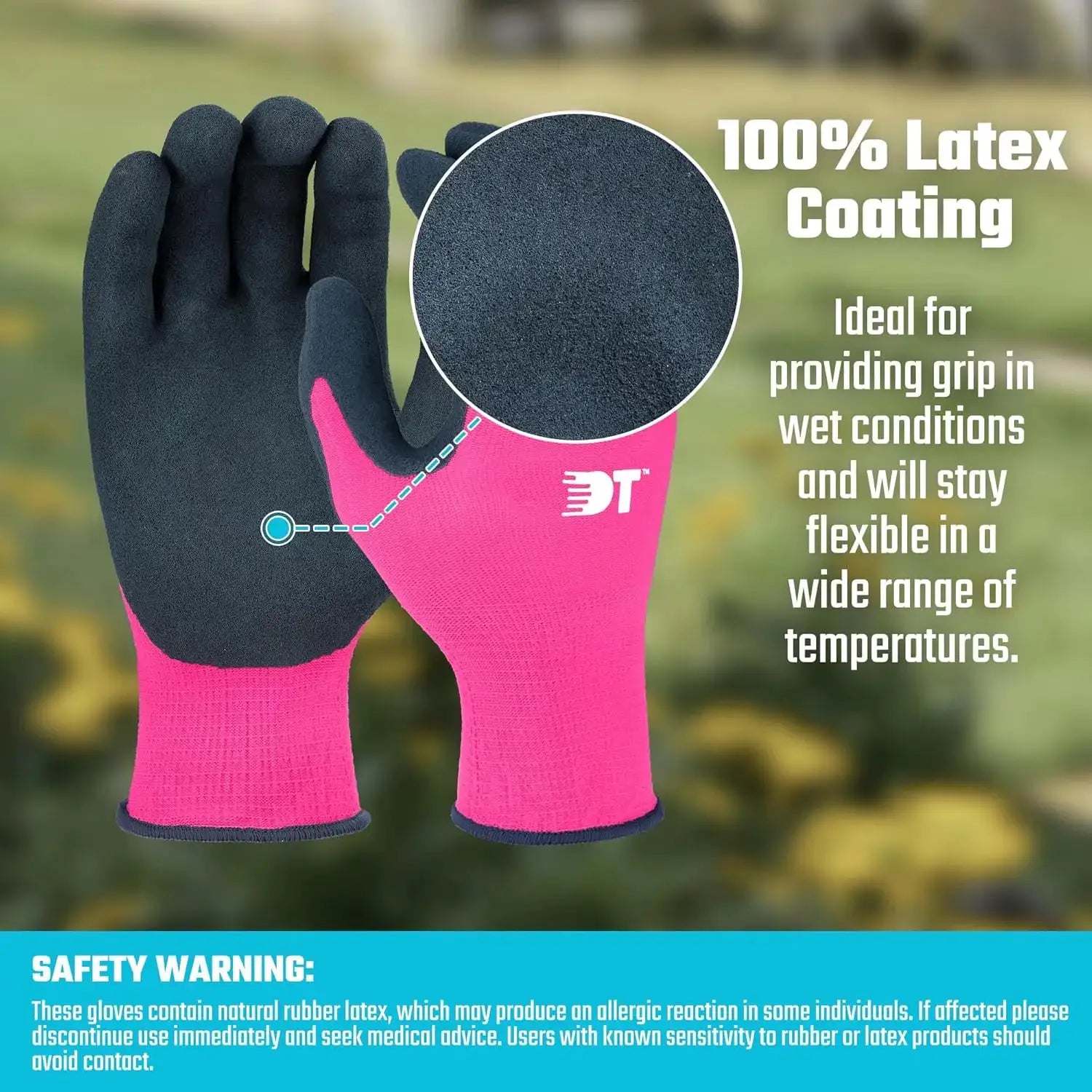 6 Pairs Pink & Blue Large Garden Gloves with Latex Coating for Gardening and Yard Work from PriceLows™