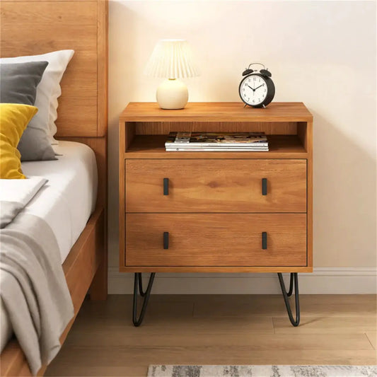 3-in-1 Bedroom Nightstand, Practical Side Table with 2 Drawers & Iron Legs from PriceLows™