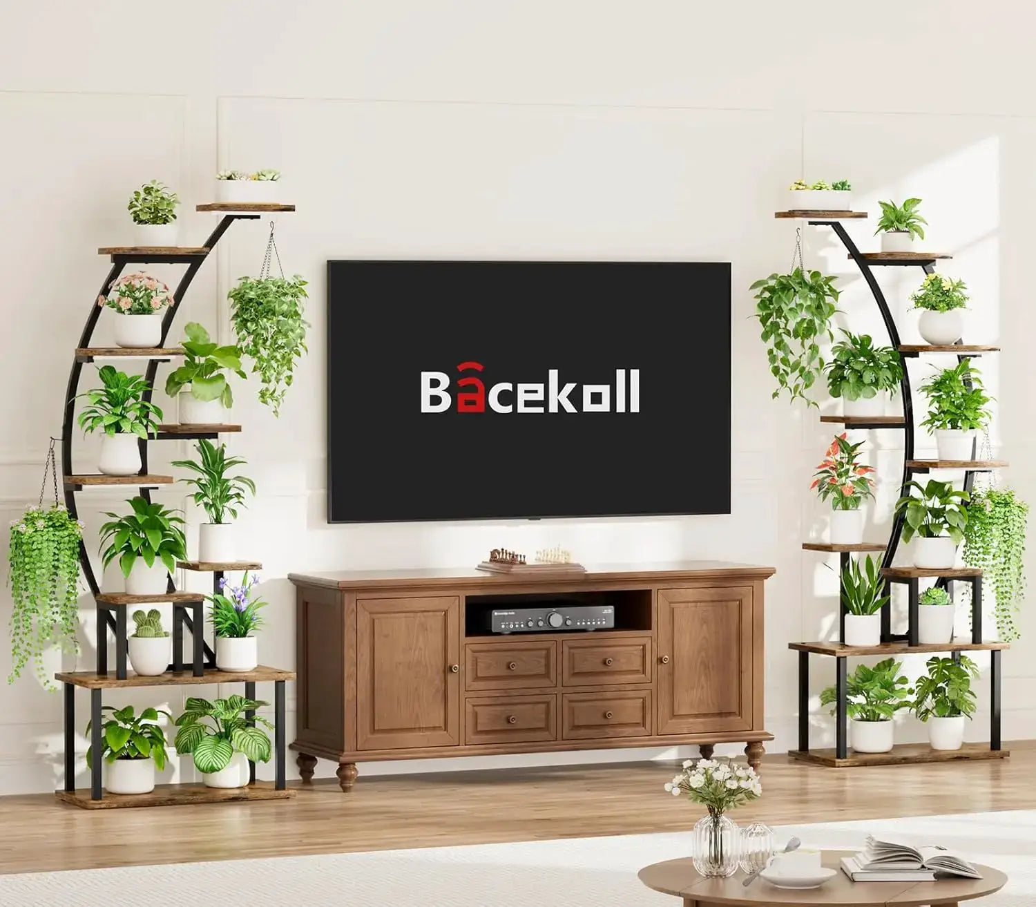 9 Tier Tall Plant Stand with Grow Lights, 64 Inch Metal Shelf for Indoor Plants, Curved Display Rack for Living Room Patio from PriceLows™