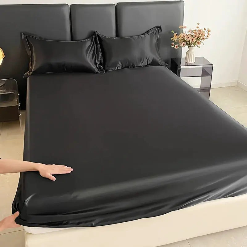 Satin Fitted Sheet | Solid Color | Elastic Band | 140x200 To 180x200 Cm