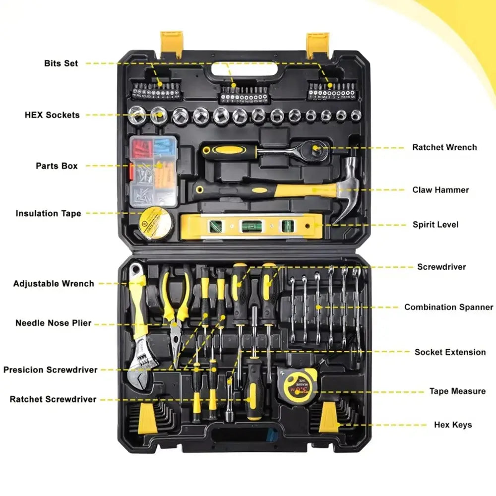 108 Pcs Home Tool Kit DIY Household Repair Maintenance AC Mount Tool Set Wrench Pliers Screwdrivers Hammer Etc from PriceLows™
