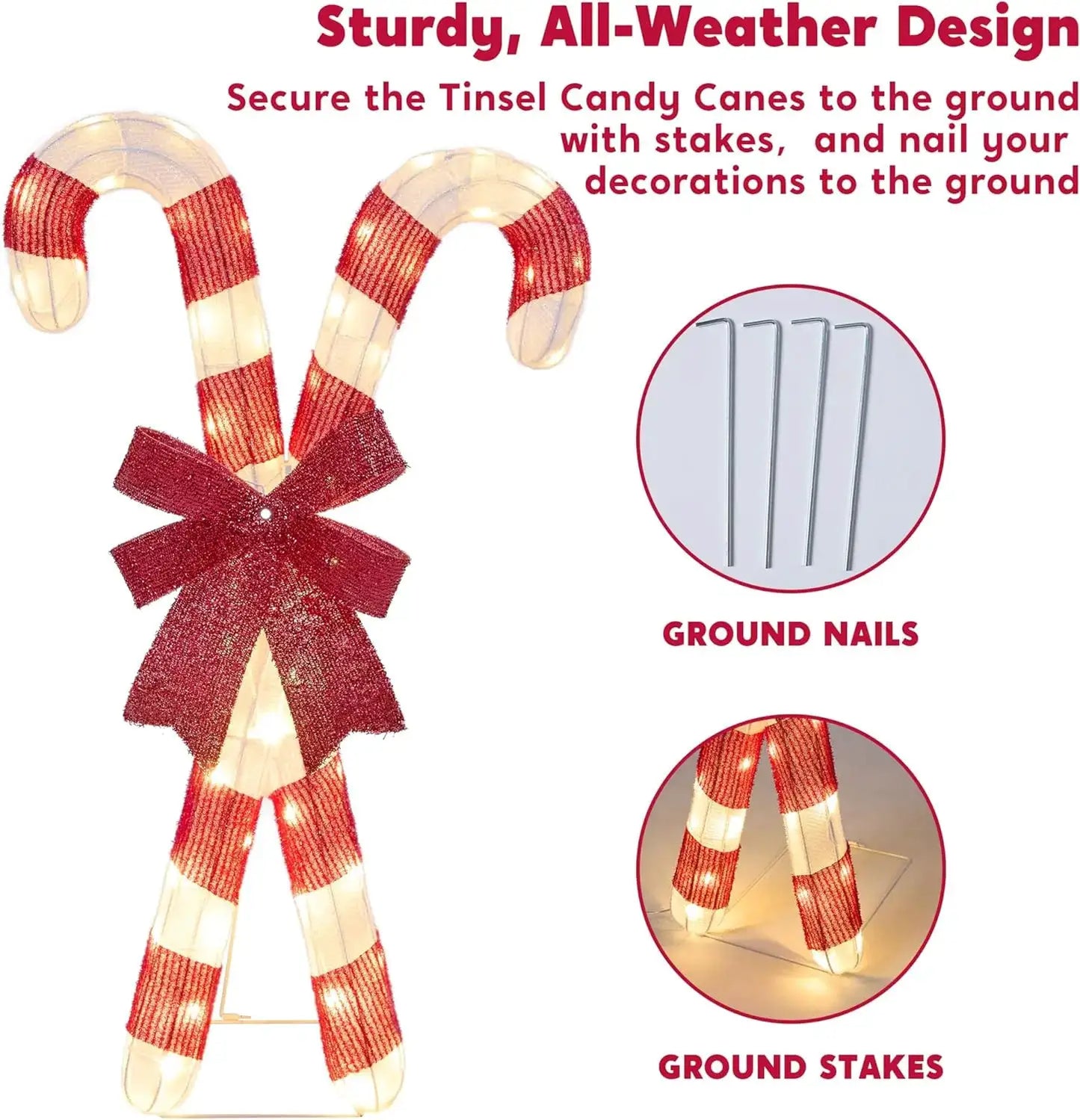 JOYFY Lighted Candy Cane Christmas Decorations 50 Pre-Lit LED Warm White Candy Canes Lights for Christmas Yard Decor Ornaments from PriceLows™