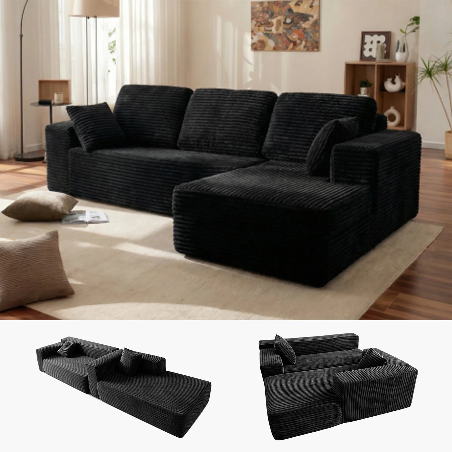 Sectional Sofa | L-Shaped With Chaise | No Assembly Required | 2000-2400mm Width