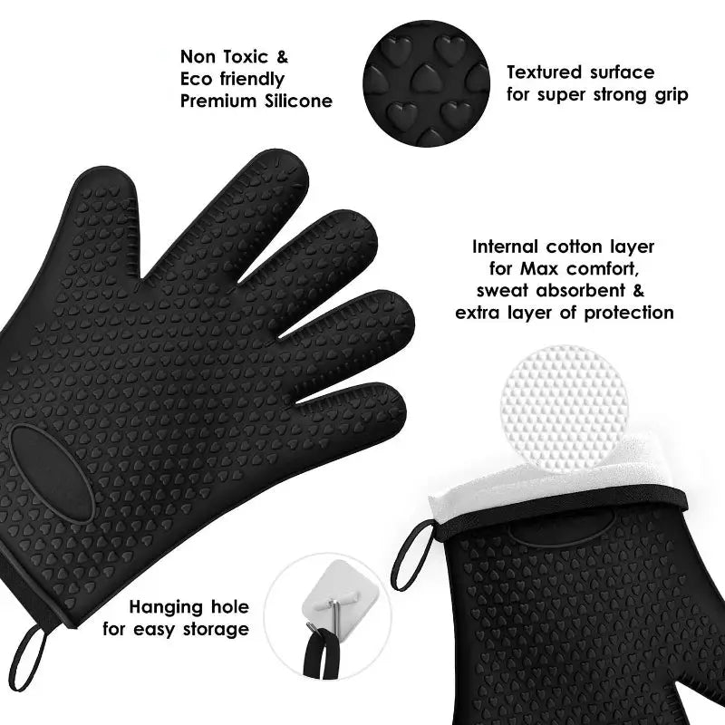 Silicone Oven Mitts | Heat Resistant | Non Slip Grip | One Size