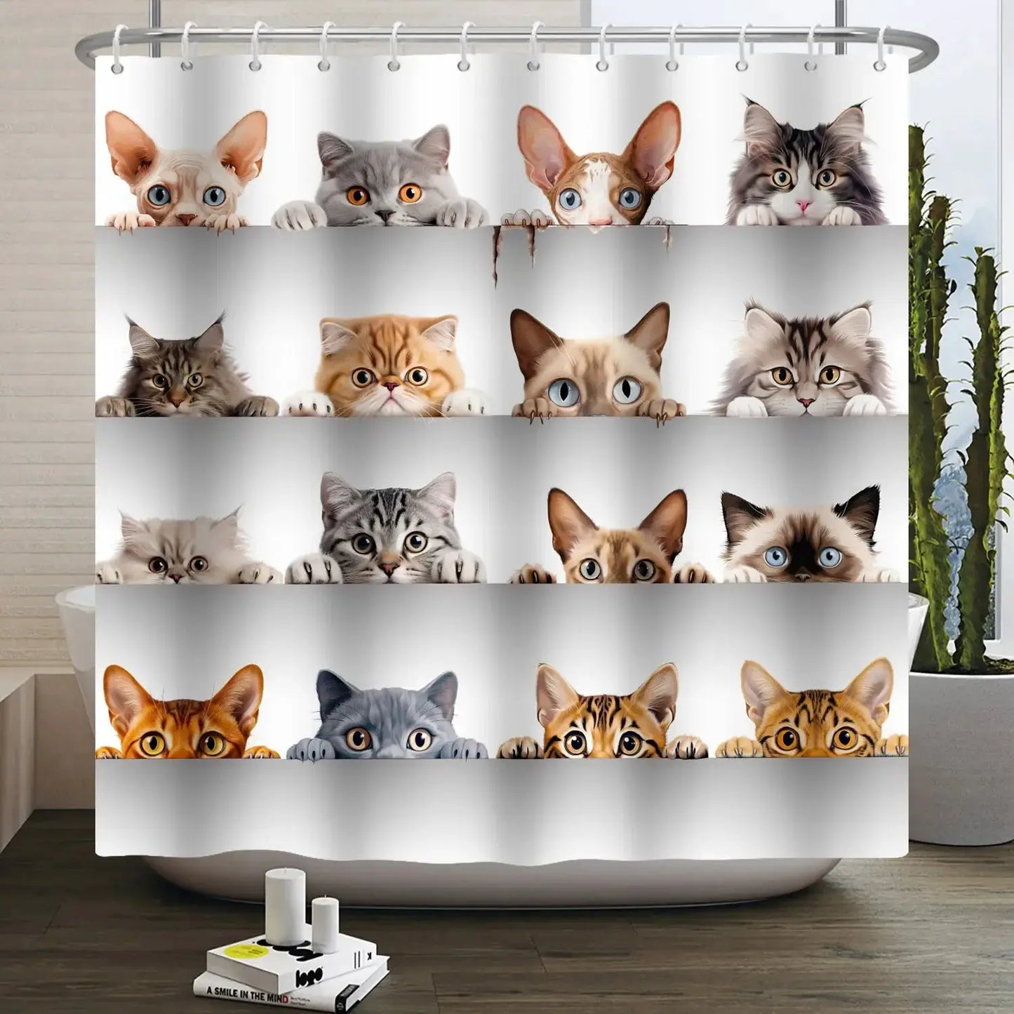 Cartoon Cat Shower Curtain Funny Animal Cute Cat Dog Kids Print Waterproof Bath Bathroom Shower Curtains Decoration with Hooks from PriceLows™