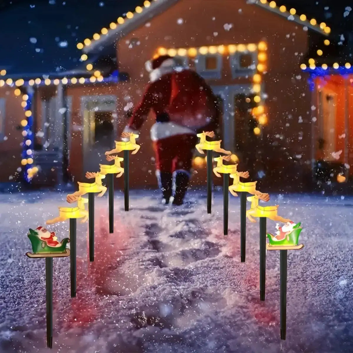 Solar Garden Stake Lights | 8 Lighting Modes | Santa Deer Christmas Design