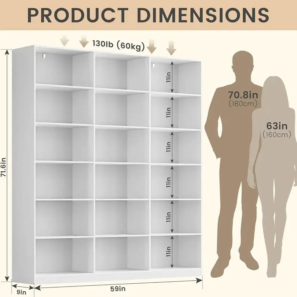 Triple Column 18-Tier Bookcase for Home Office Storage and Display from PriceLows™