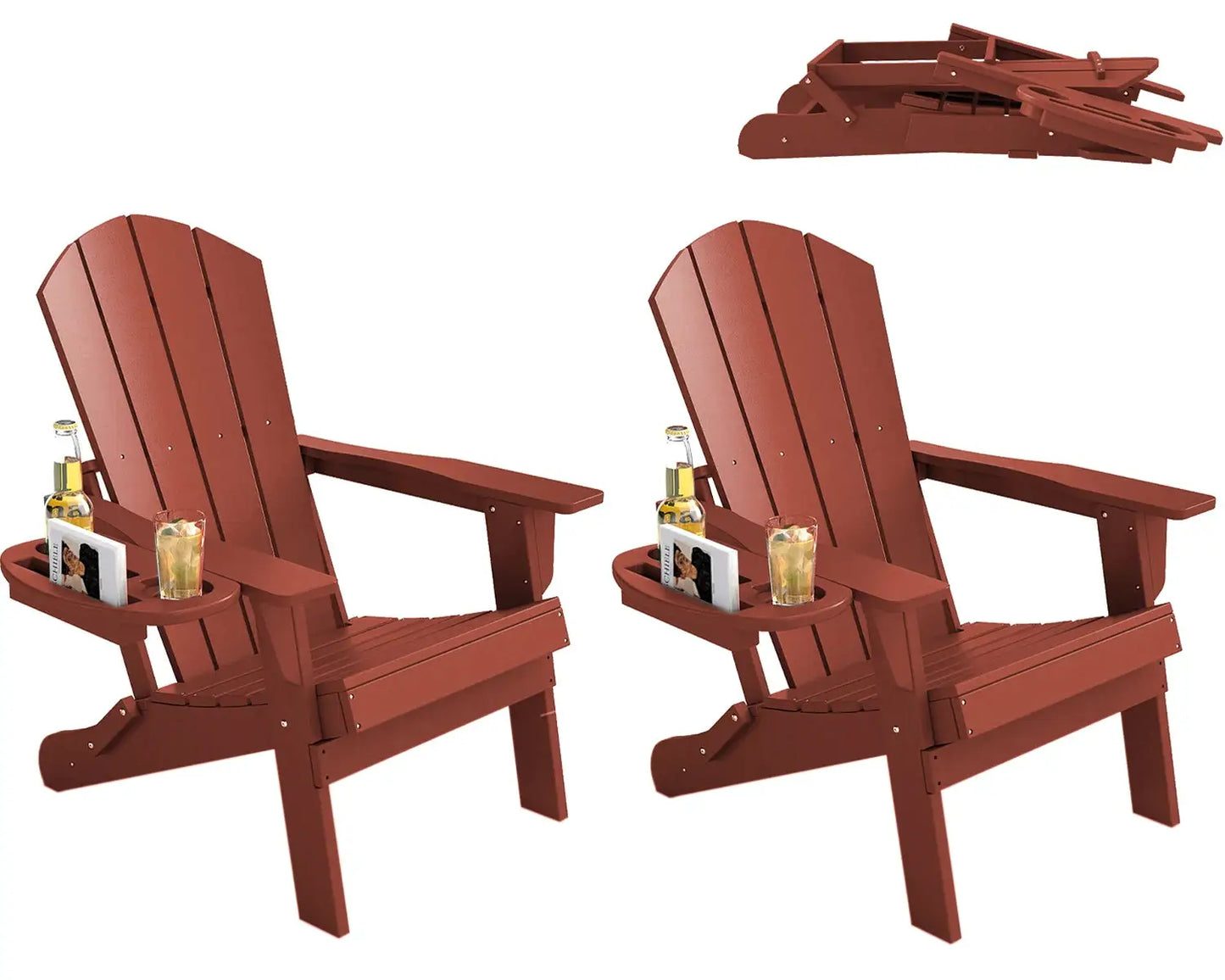 FOOWIN 1/2pcs Folding Adirondack Chair Weather Resistant HDPE Plastic Cup Holder Outdoor Patio Garden Fire Pit Deck Lawn from PriceLows™