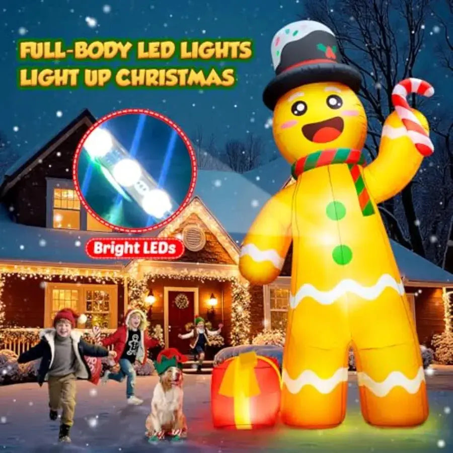 Inflatable Gingerbread Man | Built In Led | 12 Ft Height | Red And White