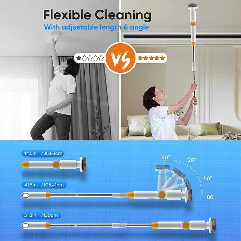 Electric Spin Scrubber | 8 In 1 Versatility | Adjustable Extension Handle