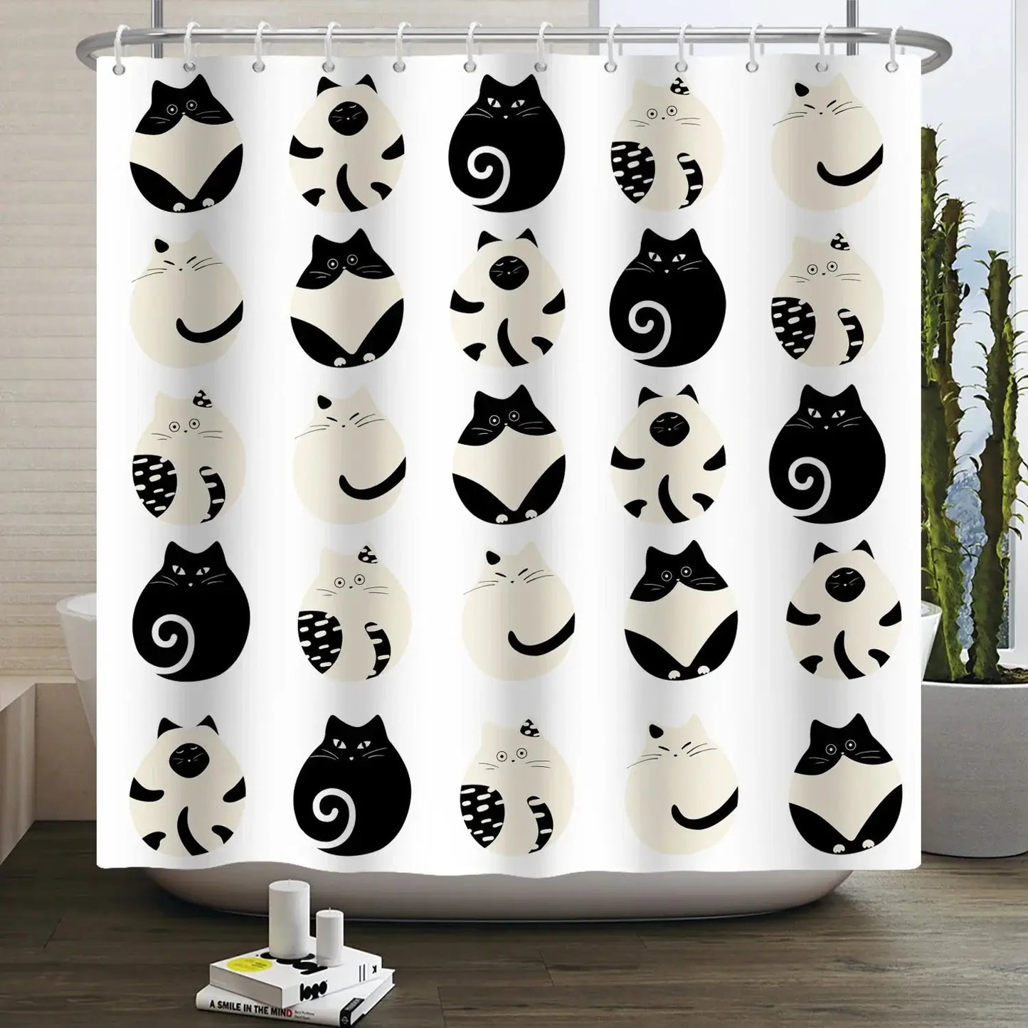 Cartoon Cat Shower Curtain Funny Animal Cute Cat Dog Kids Print Waterproof Bath Bathroom Shower Curtains Decoration with Hooks from PriceLows™