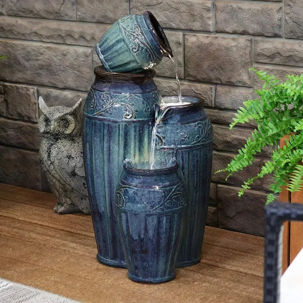 27 Outdoor Ceramic Water Fountain with LED Lights and Adjustable Flow Pump from PriceLows™