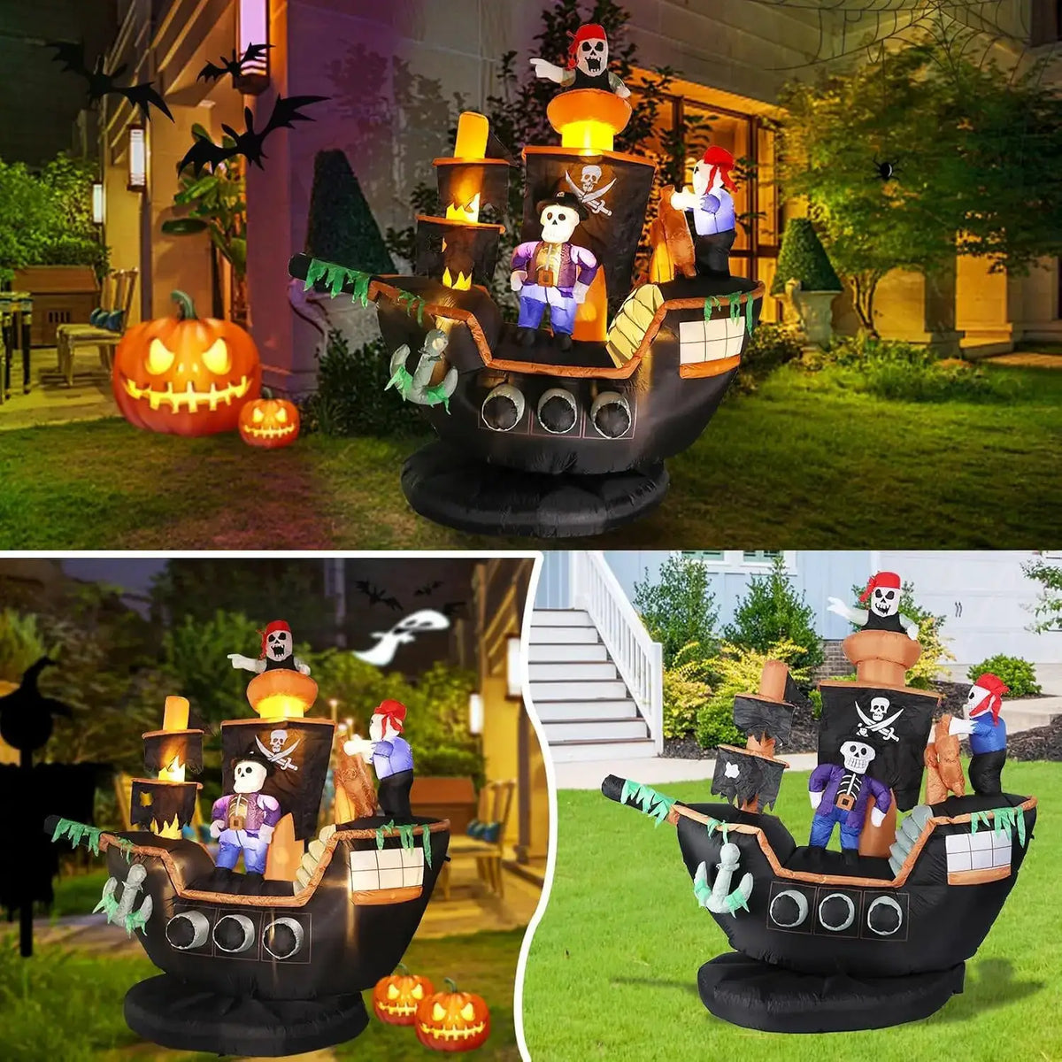 Halloween Inflatable Pirate Ship | 7 Ft Tall | Built In Led Lights