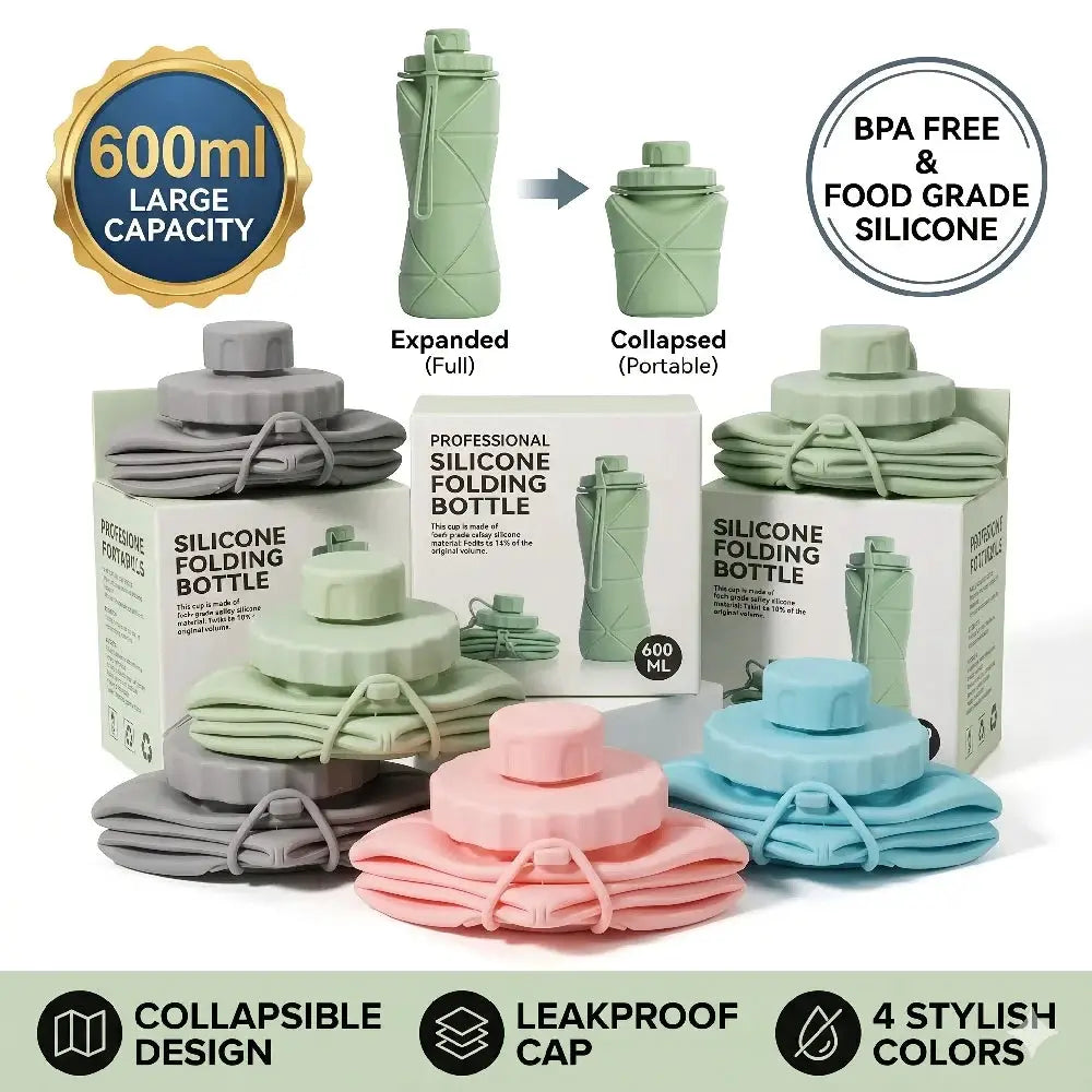 600ML Collapsible Silicone Water Bottle Space Saving Folding Travel Cup Reusable Leakproof Gym Sports Outdoor Camping Drinkware from PriceLows™