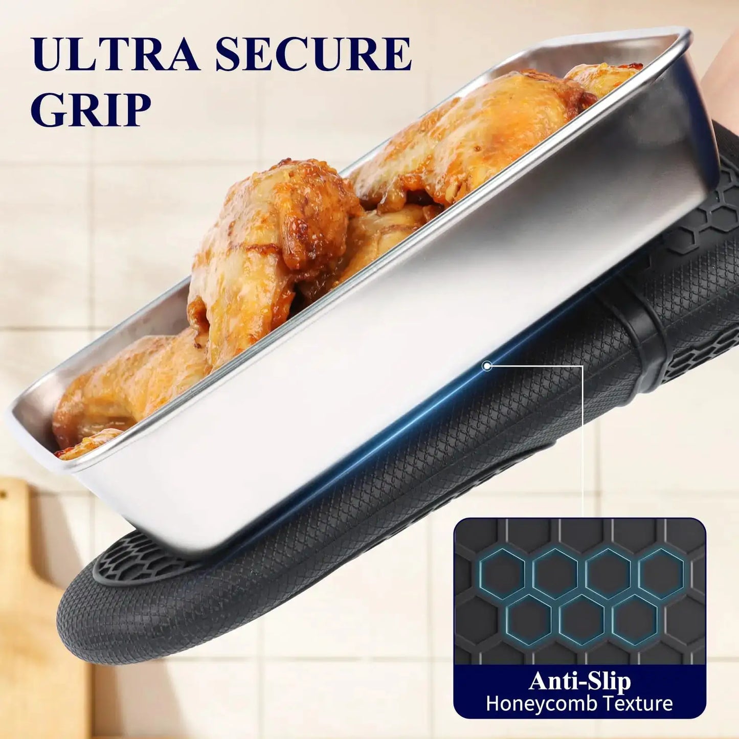 Silicone Oven Mitts | Heat Resistant | Slip-Resistant Knit | Set Of 2