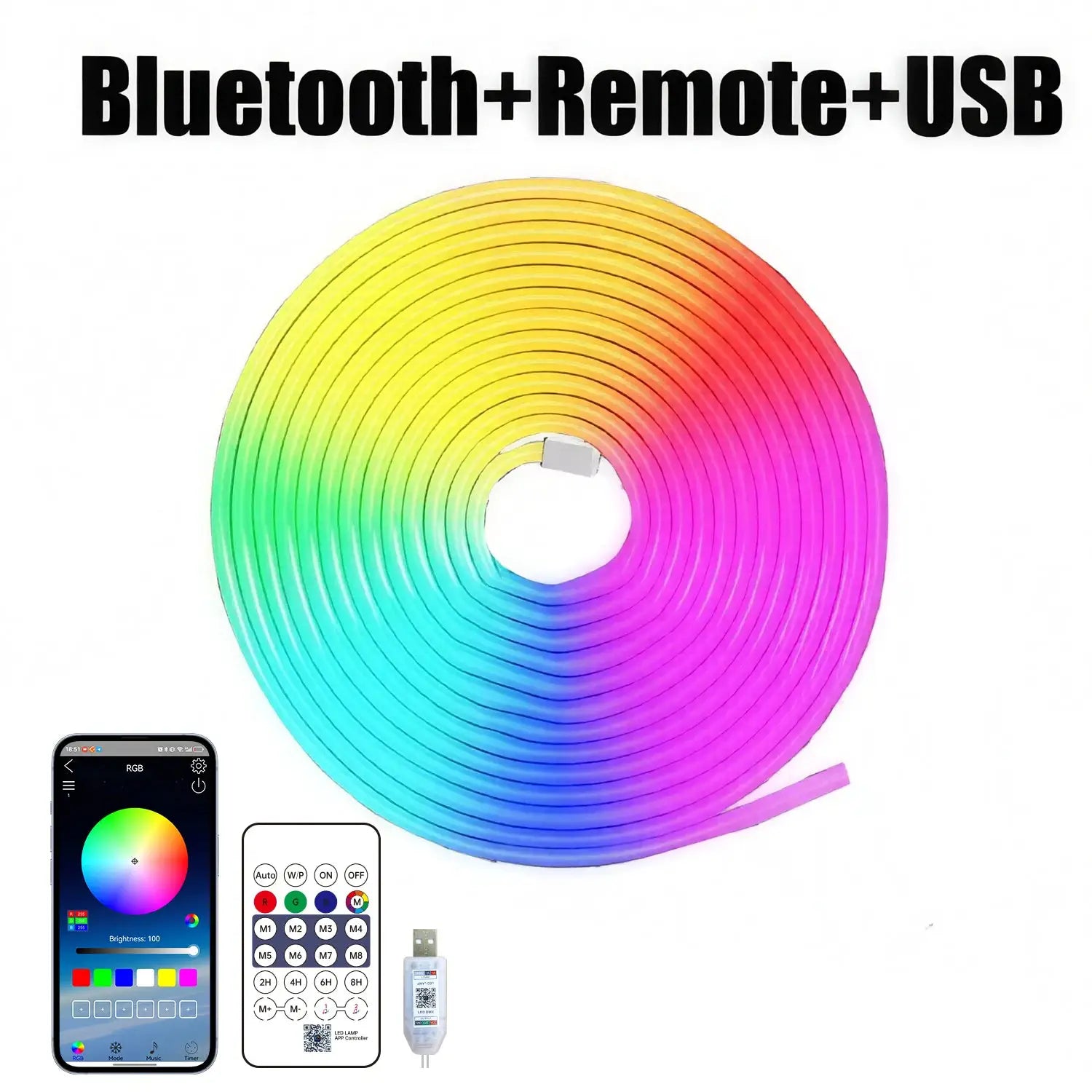 DC5V USB RGBIC Neon LED Strip 1m-10m IP65 Waterproof Bluetooth App Remote Control Music Sync for Room DIY Lighting Decor from PriceLows™