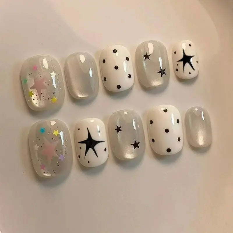 Press On Nails | Short Oval Design | ABS Material | 10 Piece Set Size M