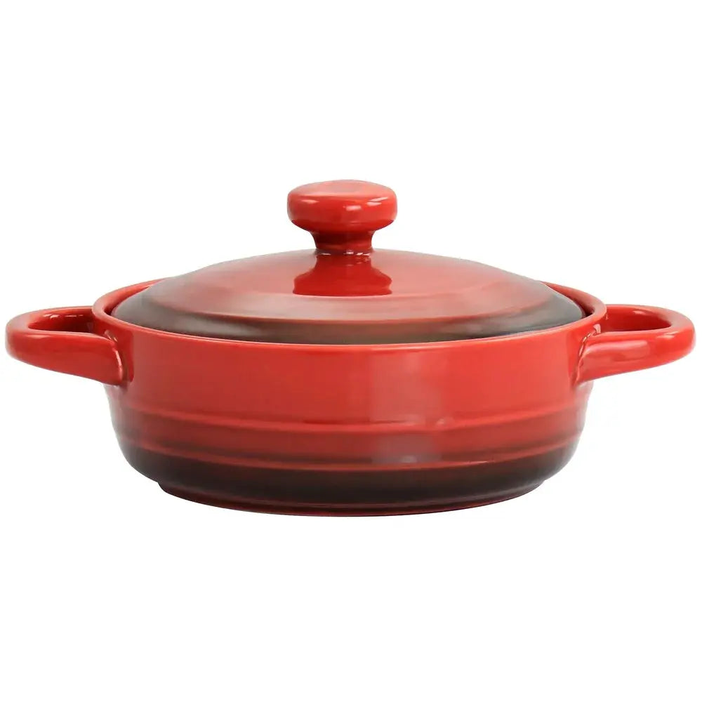 Mini Casserole Baker Stoneware Dish Gradient Red Oven Safe Great Side Dishes Desserts Durable with Lid Integrated Handles from PriceLows™
