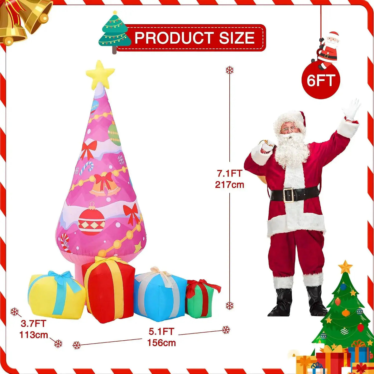 Christmas Tree Inflatables | 7Ft Pink | LED Lights | 4 Gift Box Decor