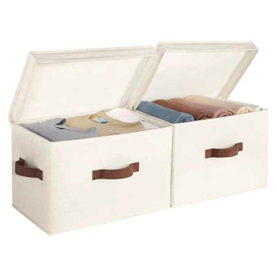 Fabric Storage Bins with Lid, Decorative Storage Boxes for Shelves, Stackable Closet Organizer Basket with Handles,,, 2-Pack from PriceLows™