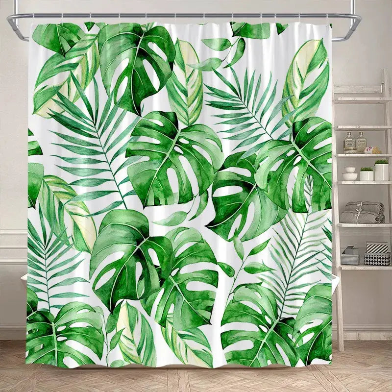 Tropical Leaves Shower Curtain Green Palm Leaf Monstera Plant Bath Curtains Set Polyester Fabric Home Bathroom Decor with Hooks from PriceLows™