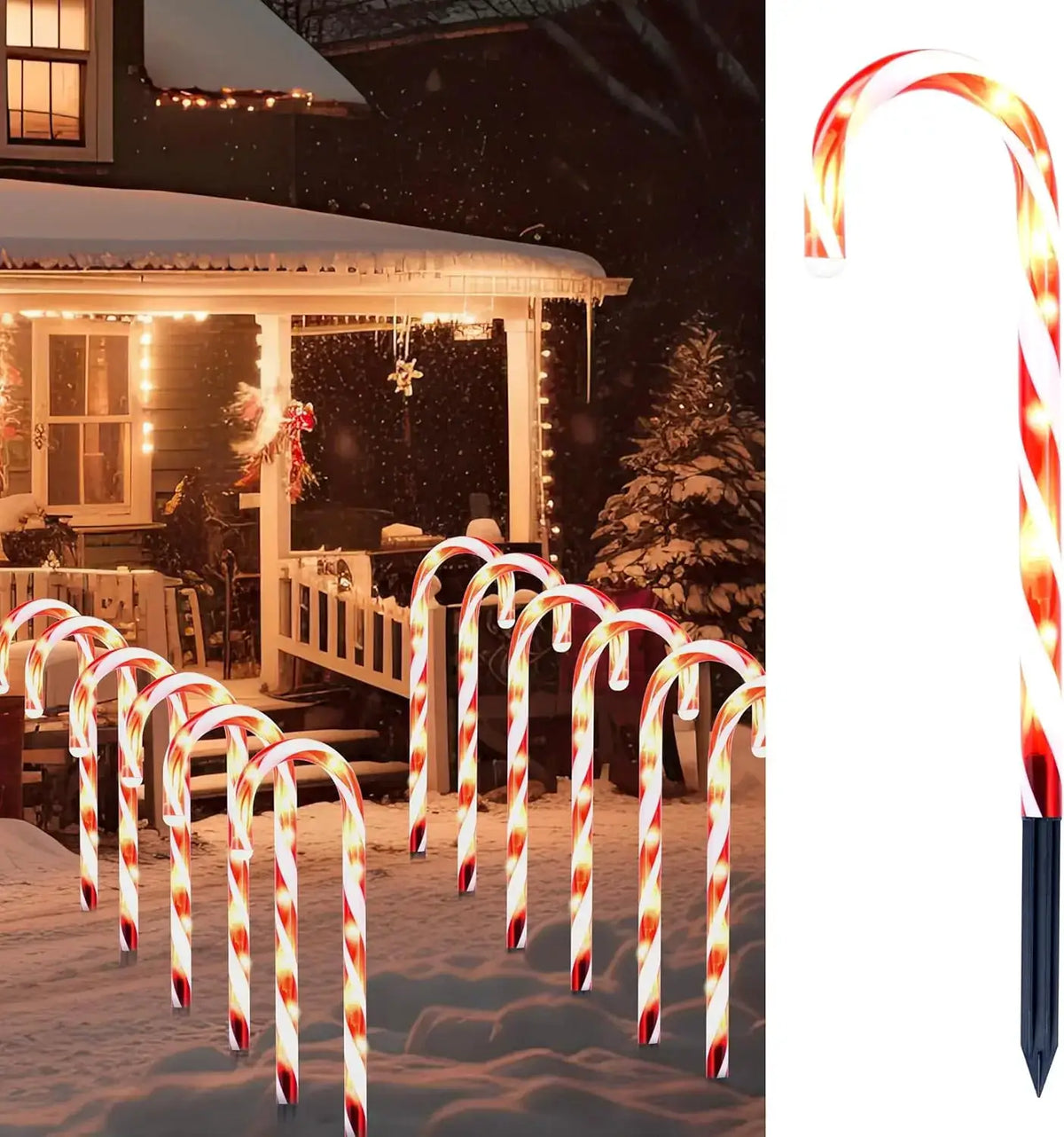 Candy Cane Pathway Markers | 16 Inch | Warm White Lights | Set Of 12