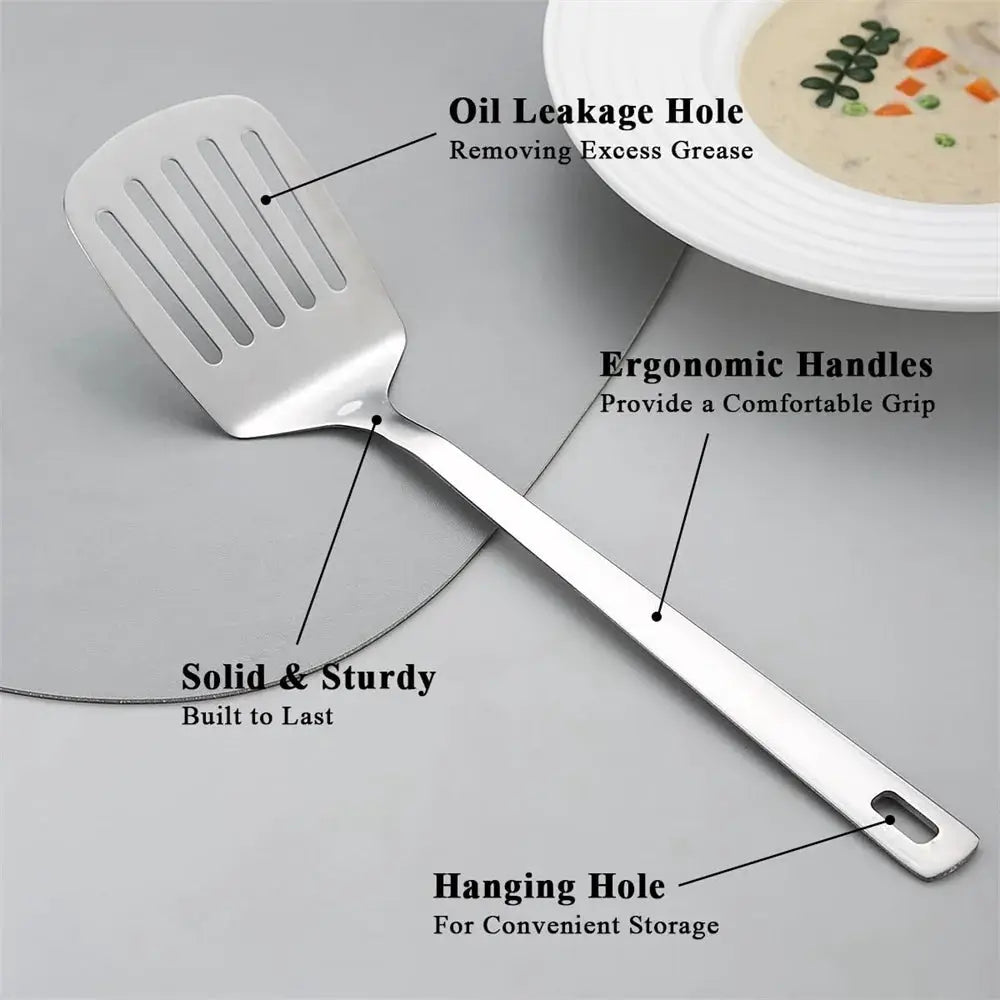 2pack Spatulas Set Stainless Steel Silver Slotted Turner and Solid Turner BBQ Spatulas Cooking Utensils for Fish, Eggs, Pancakes from PriceLows™