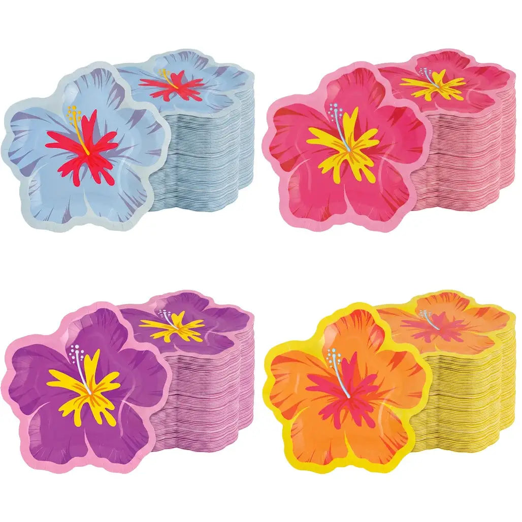 Hibiscus Flower Paper Plates | Tropical Hawaiian Design | Disposable Dessert Serveware