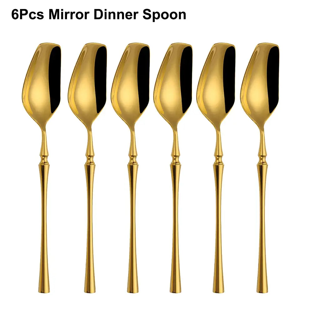 6/16/24Pcs Gold Tableware Stainless Steel 304 Cutlery Matte Dinner Set Western Knife Fork Spoon Mirror Elegant Flatware from PriceLows™