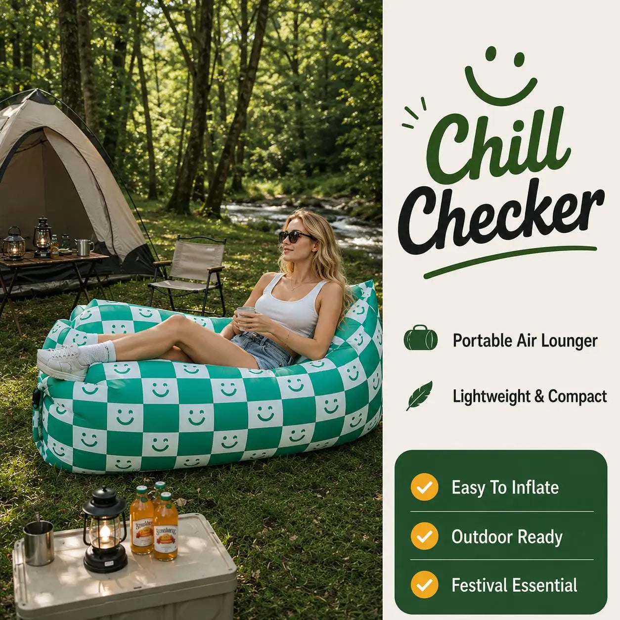 Inflatable Air Lounger Sofa | No Pump | Portable Outdoor Lounger | One Size