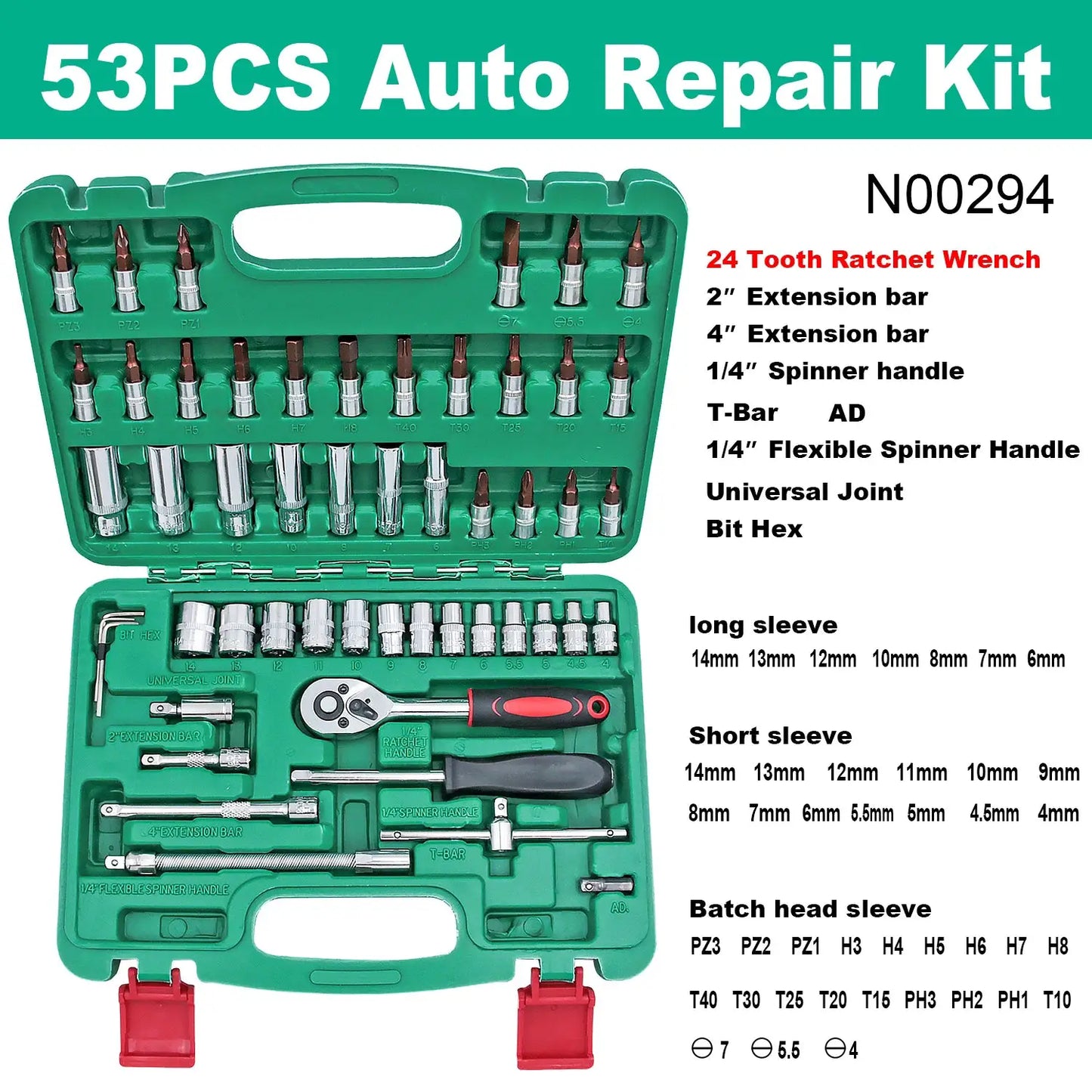 53pcs Drive Socket Set 1/4 inch Ratchet Wrench Set with Socket Metric Hex Bit Socket Set Mechanic Tool Kits for Hous Auto Repair from PriceLows™