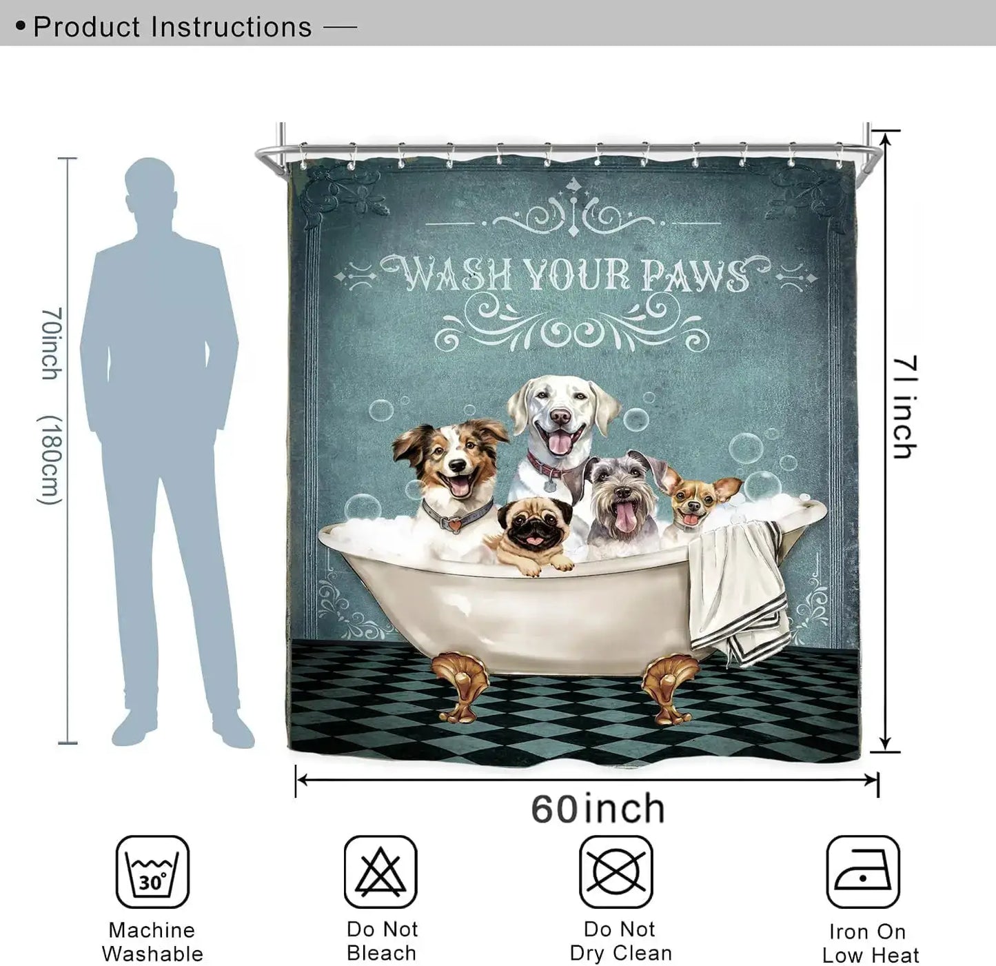 Funny Dog Shower Curtain Set Bathroom Bulldog Labrador Vintage Retro Hilarious Animal Waterproof Bathroom Curtain with 12 Hooks from PriceLows™