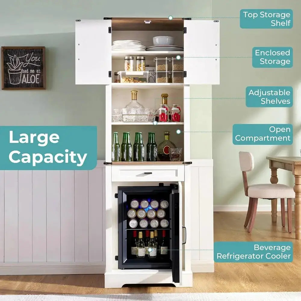 69 Ridged Armhouse Wine Cabinet with Storage Drawers & Adjustable Shelves for Home Bar, Dining, and Living Rooms from PriceLows™