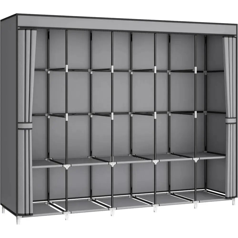 83 Wide Portable Closet Organizer with Cover, 5 Hanging Rods & 10 Shelves, Grey from PriceLows™