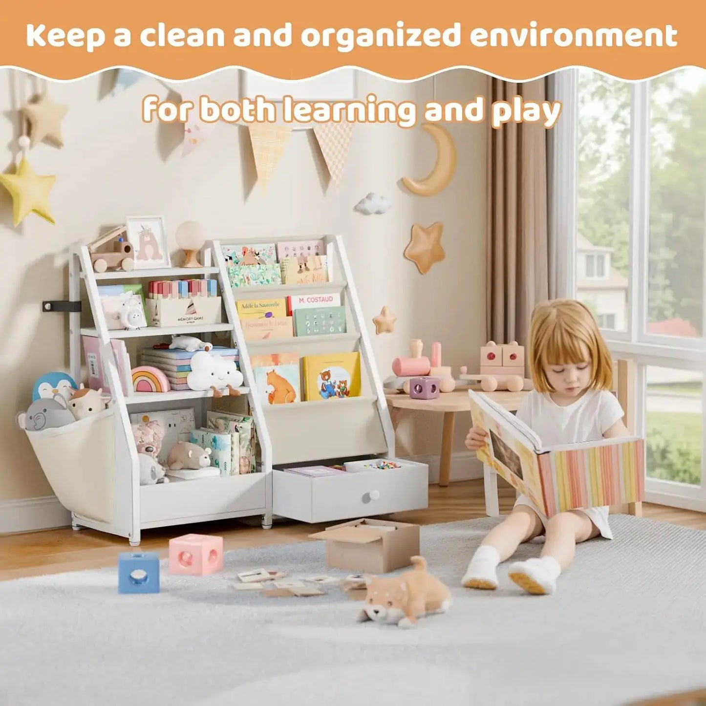 Kids Bookshelf and Toy Storage - Toddler Bookcase for Nursery, White from PriceLows™