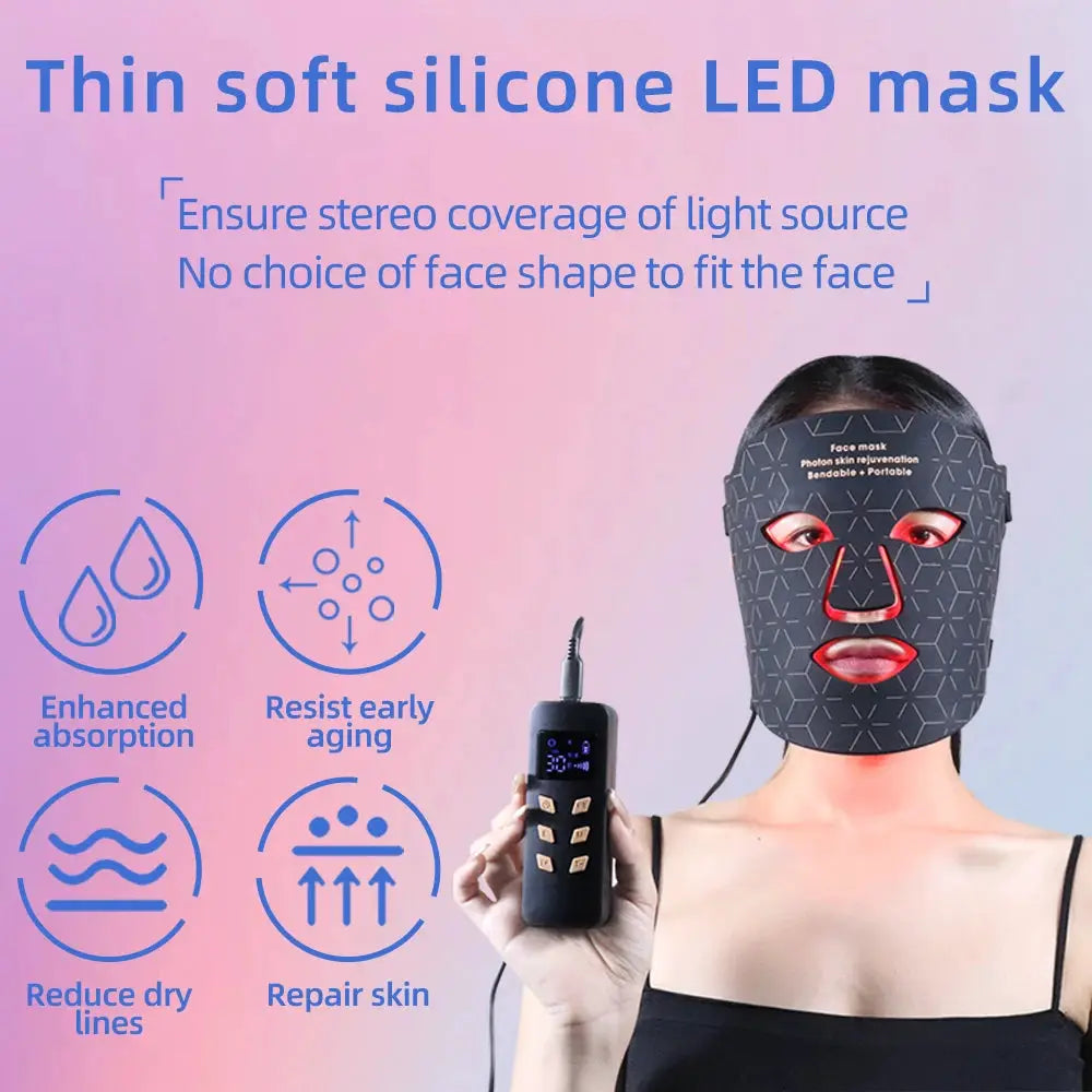 Silicone LED Mask Face 4 Colors LED Light Photon Red Light Near Infrared Therapy Anti Aging Skin Rejuvenation Lifting Tighten Beauty Mask Home Use Red Light Therapy Mask for Face from PriceLows™