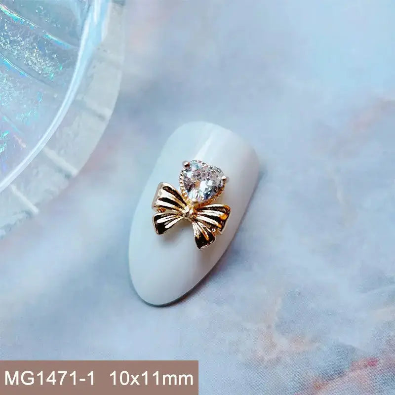 10pcs Valentine's Day Pink Love Heart Ribbon Zircon Metal Nails Jewelry Decorations Nail Art Accessories Charms Parts Supplies from PriceLows™