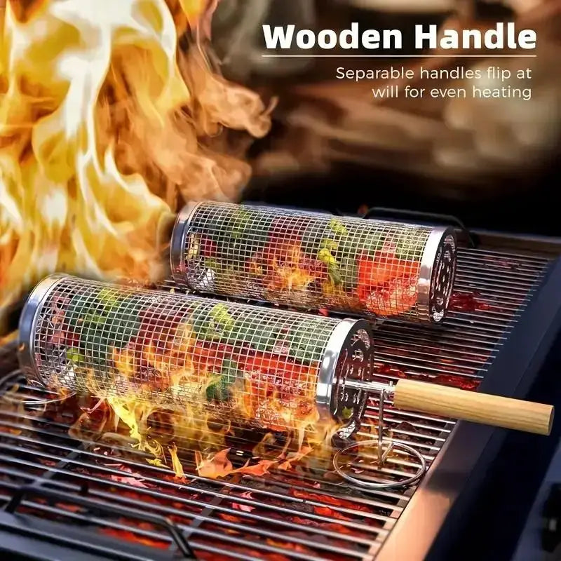 Barbecue Grill Basket | Stainless Steel | Round Wire Mesh Cylinder | 1 Pack